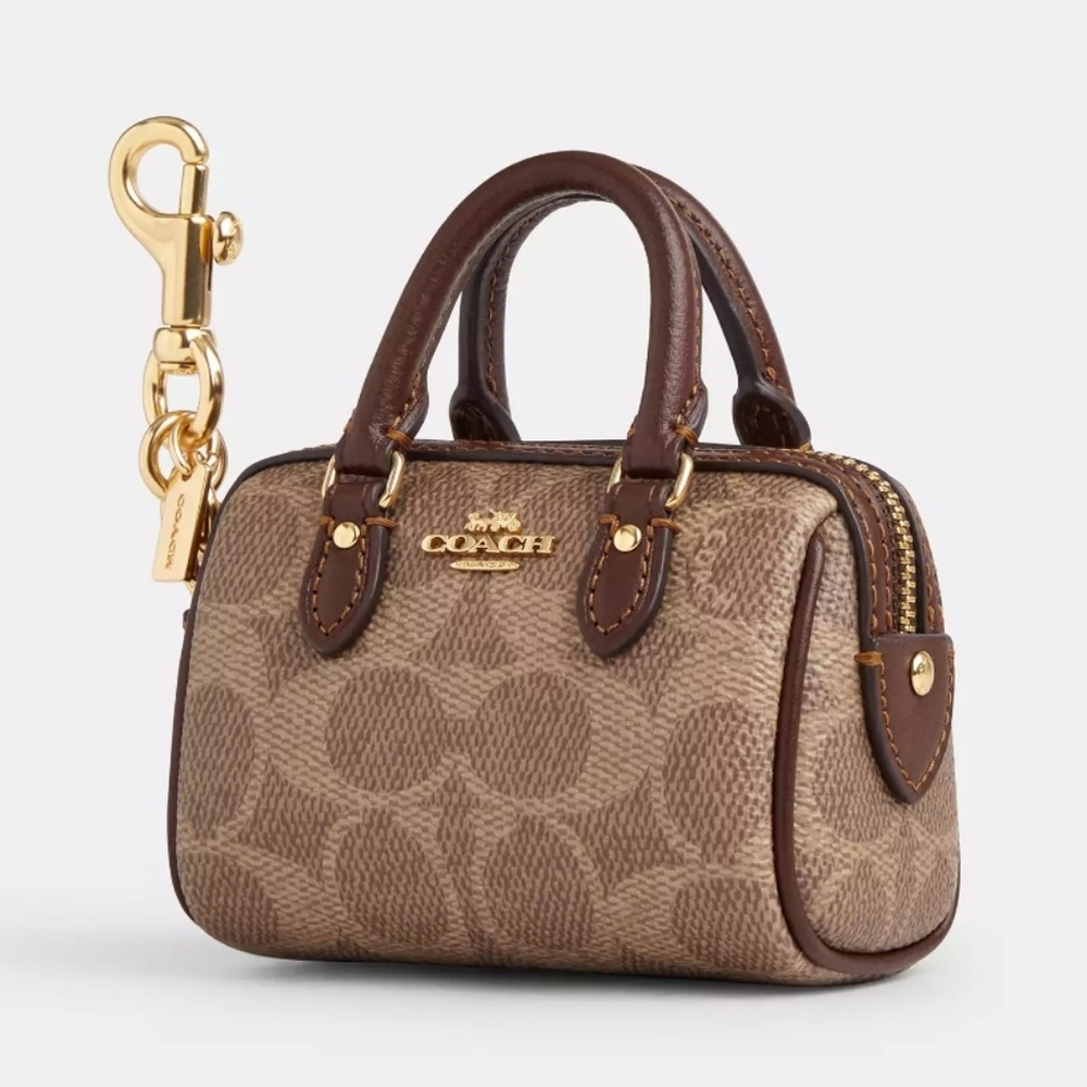 Nwt Coach Mini Rowan Bag Charm In Signature - Picture 1 of 8